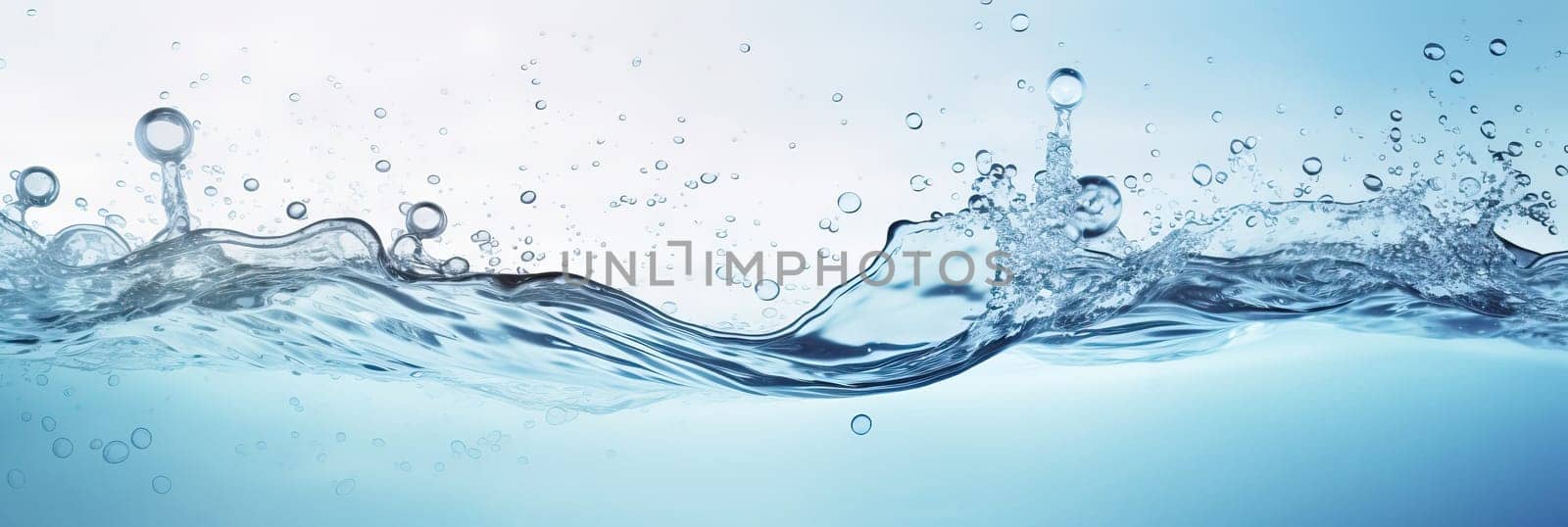 Splash of water wave, blue. Abstract banner background water waves. Abstract nature concept banner for beauty spa, drinking water advertising. Use for abstract, wallpaper, poster. Copy Space