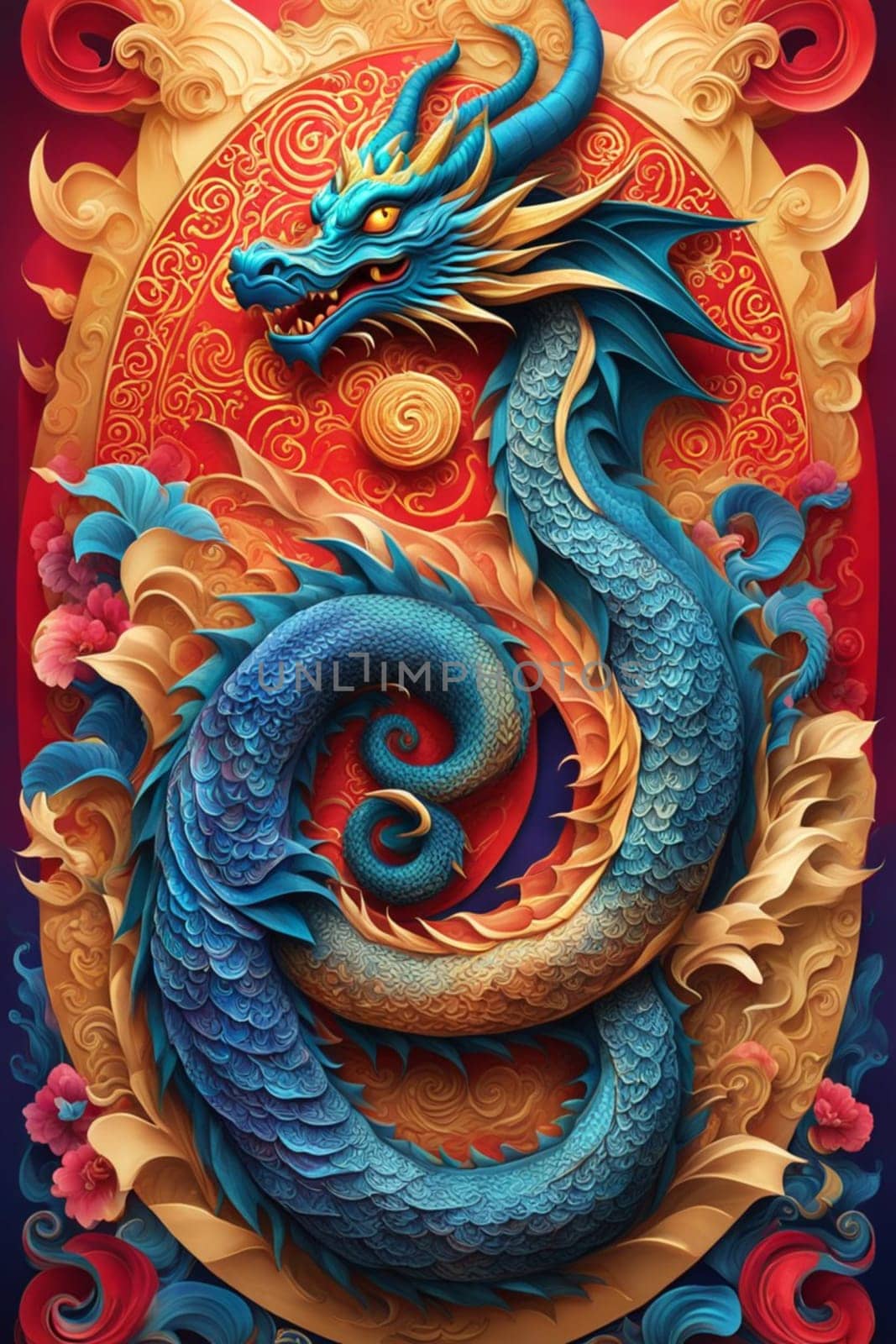 Dragon chinese new year 2024 poster symbol card illustration ai generated