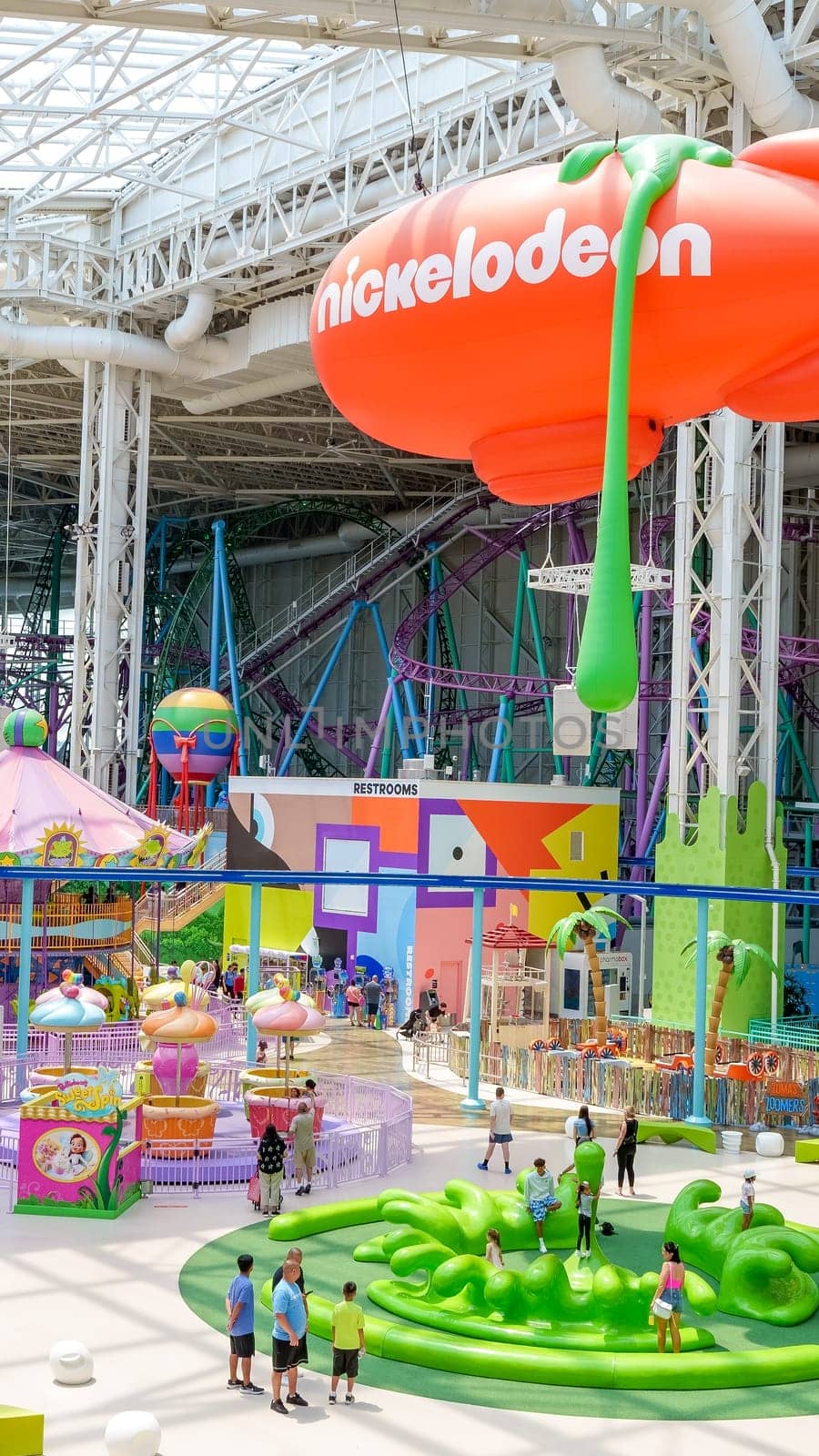 Nickelodeon Universe amusement park at the American Dreams mall. Largest indoor amusement park in the United States. East Rutherford, New Jersey - July 15, 2023