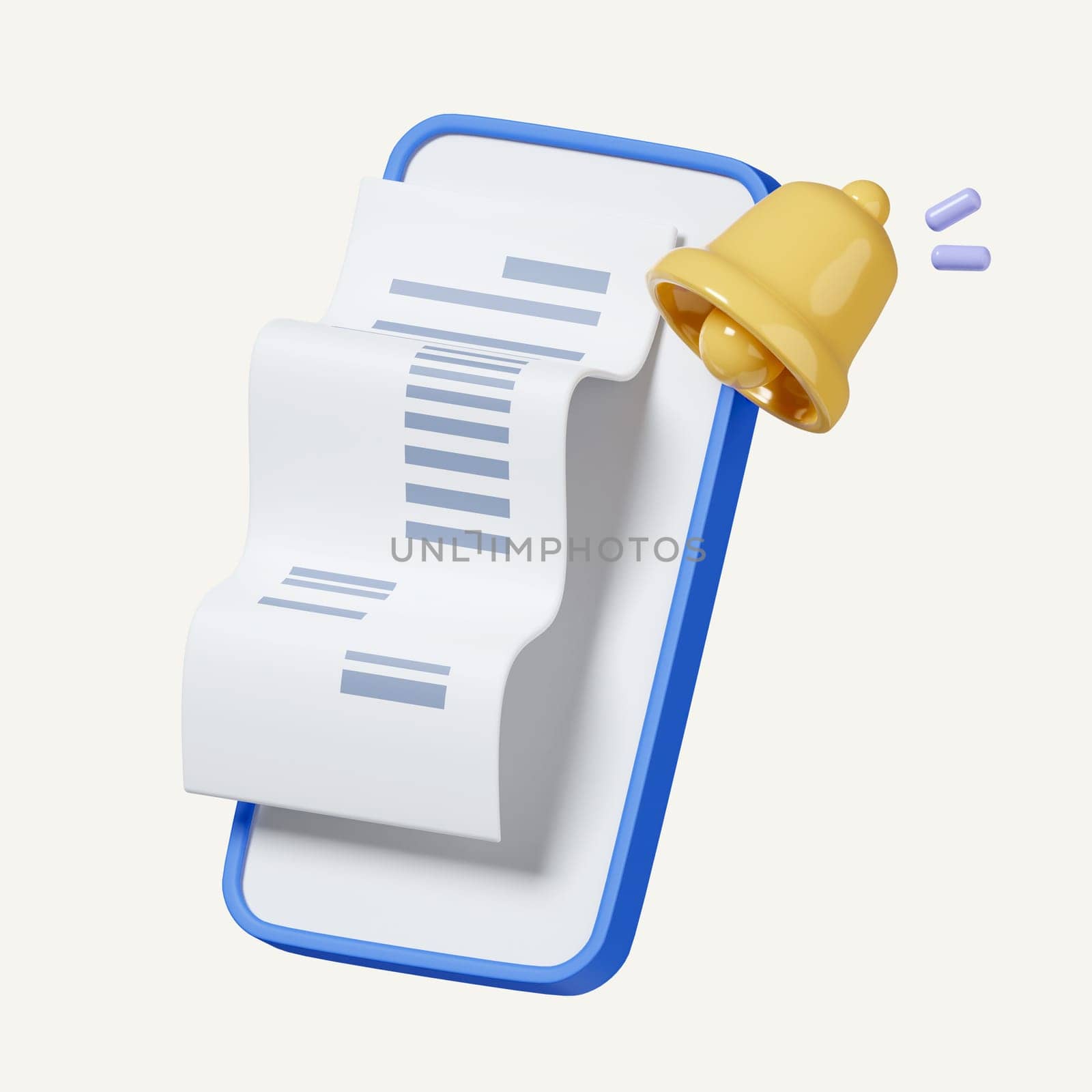 3d Payment online on mobile phone with bell notification. transaction online, business finance, bill payment. icon isolated on white background. 3d rendering illustration. Clipping path..