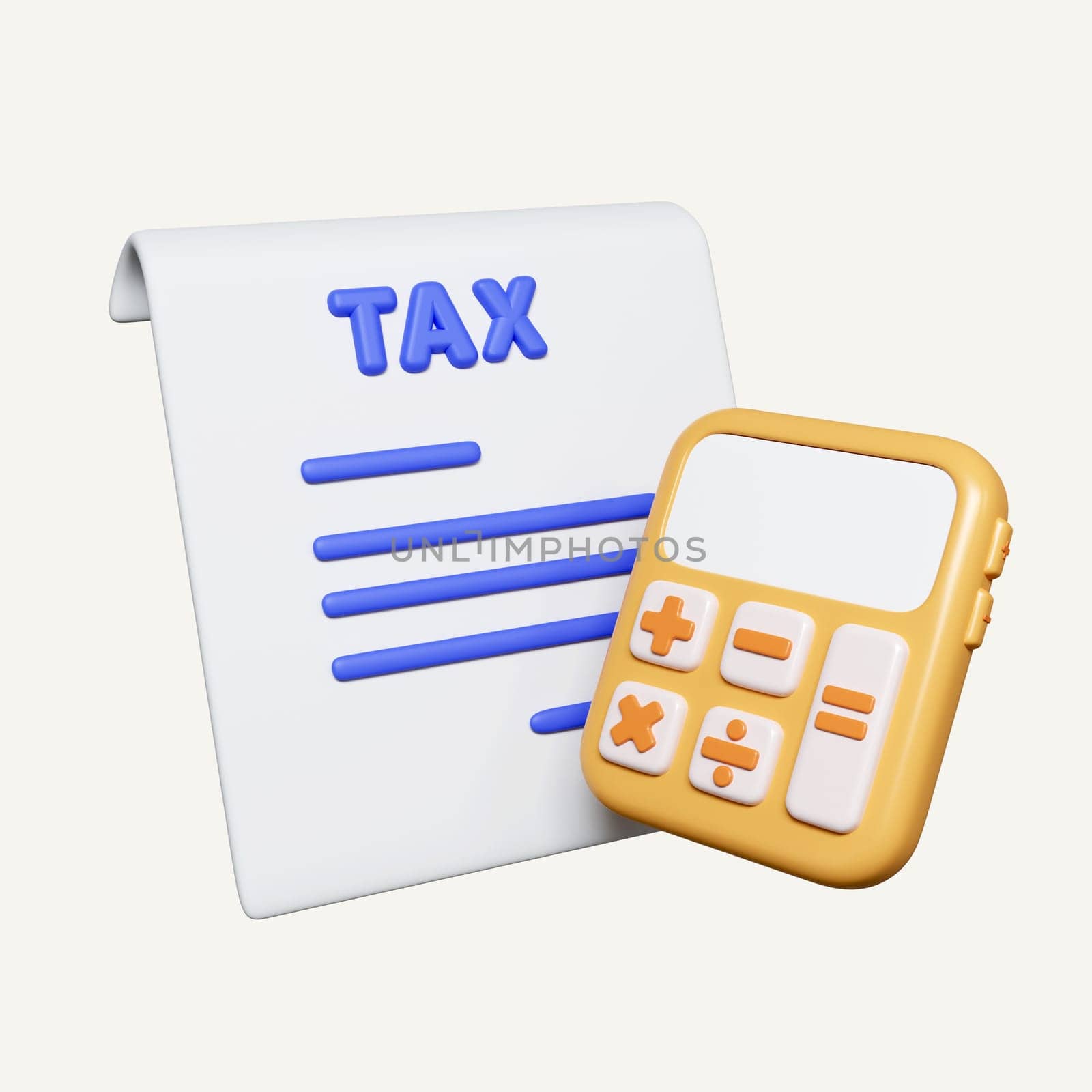 3D tax payment calculation , tax and calculator icon isolated on white background. 3d rendering illustration. Clipping path. by meepiangraphic