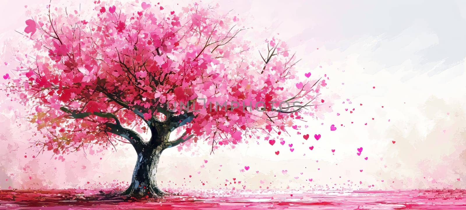 Pink sakura tree blooming on white background by NataliPopova