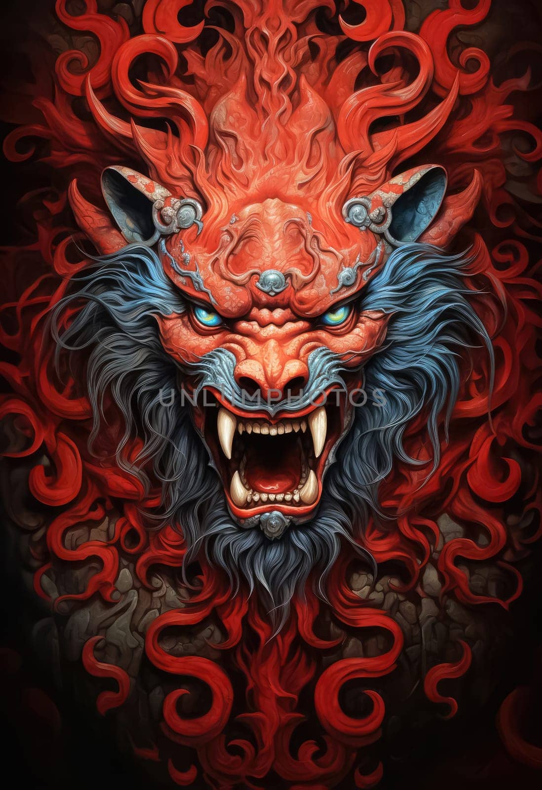 Asian Demonic Folklore Mask.  A mask of a demon for ritual purposes