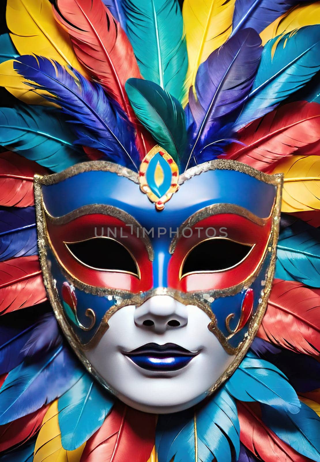 Colorful carnival mask with feathers on background. by yilmazsavaskandag