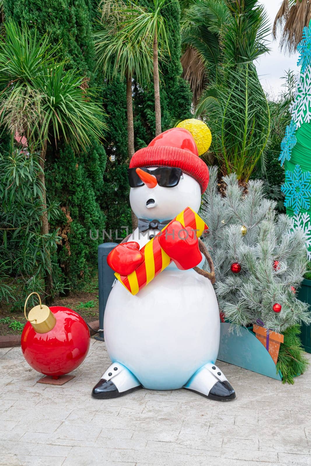 New Year's Christmas snowman as a close-up decoration. photo