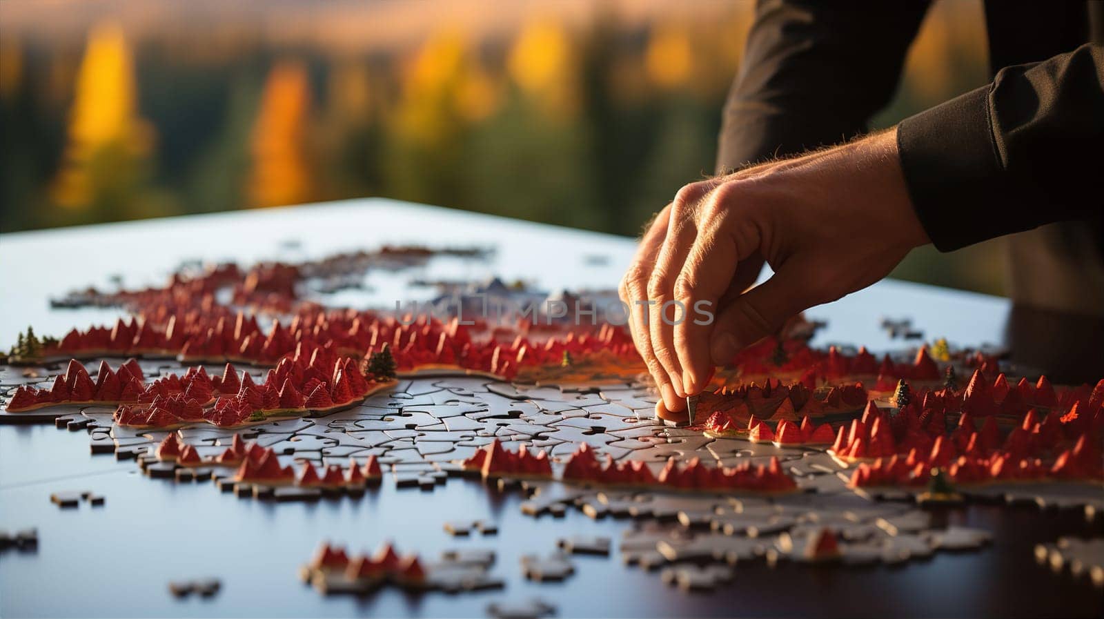 Hand pressing button in red 3D city model closeup by kuprevich