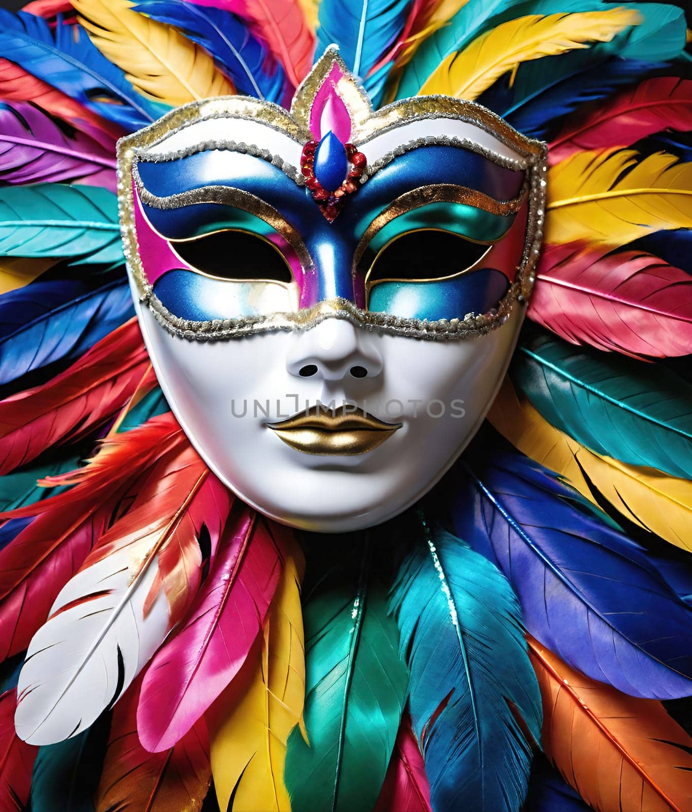 Colorful carnival mask with feathers on background. by yilmazsavaskandag