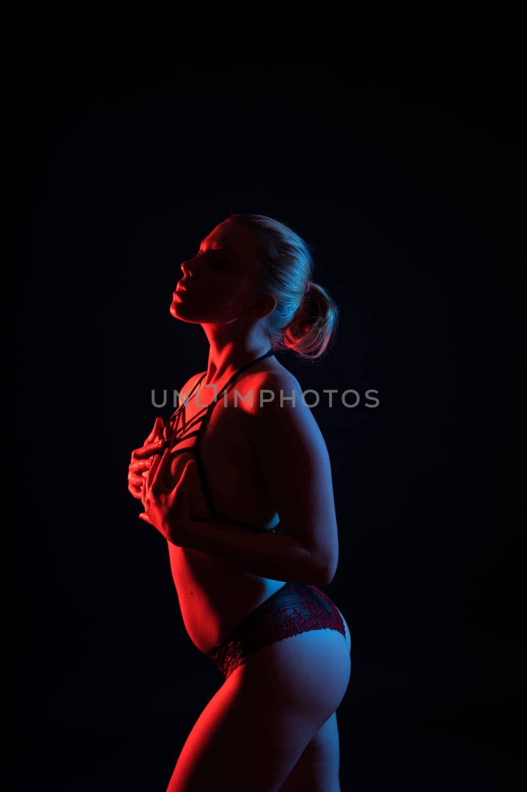 Seductive body of nude woman. Naked sensual beautiful female. Artistic silhouette photo.