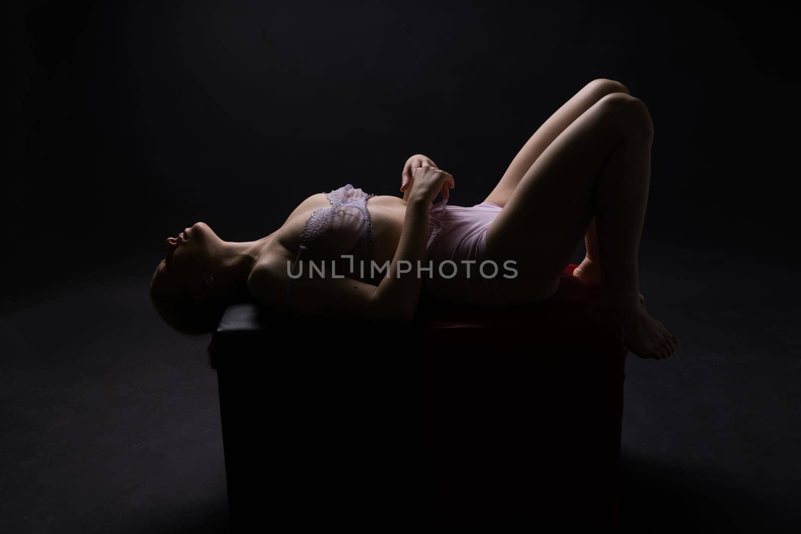Seductive body of nude woman. Naked sensual beautiful female. Artistic silhouette photo.