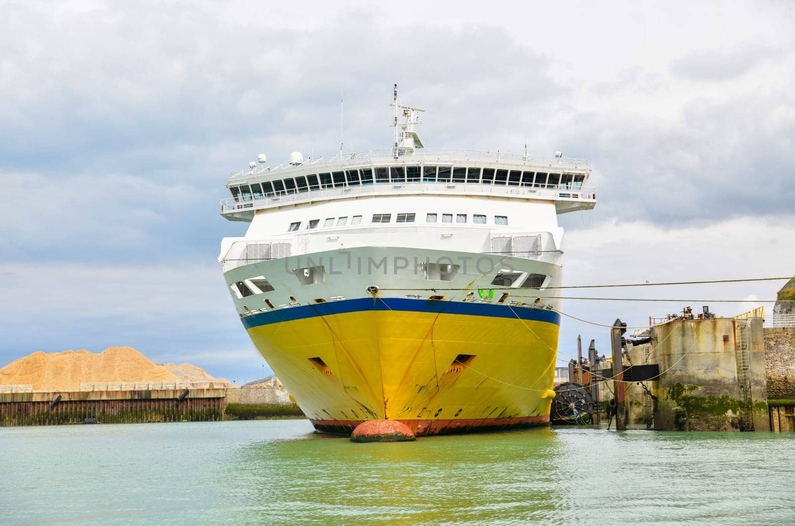 Yellow ferry in the Atlantic ocean from France to England Dieppe- New Haven