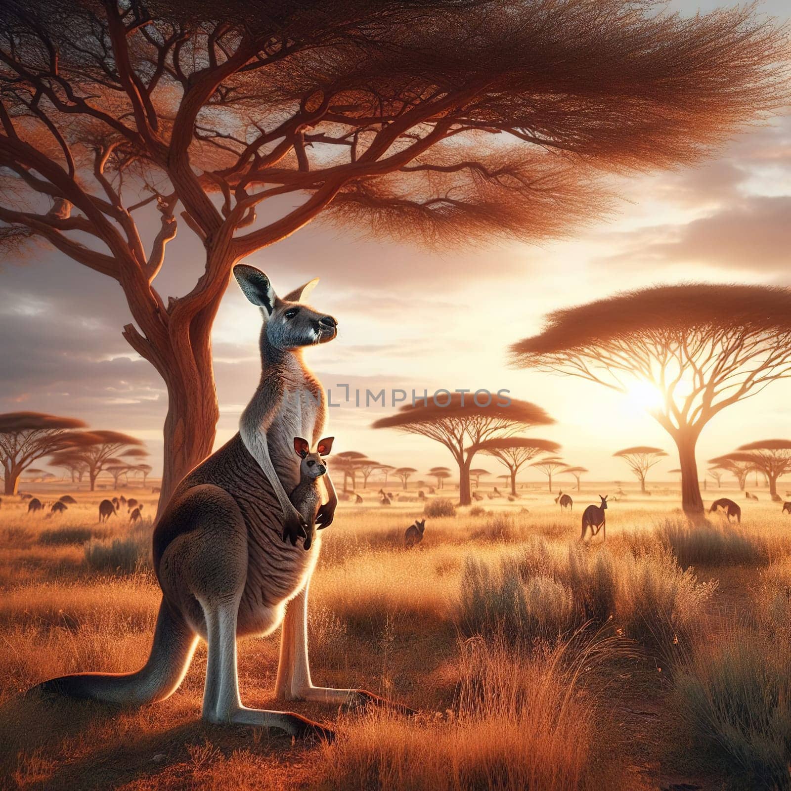 Wild animals of Australia - Kangaroo. Generative AI. High quality illustration