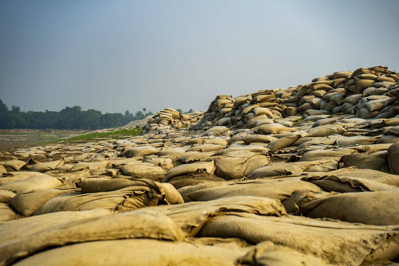 geobags sandbags to protect riverbank from erosion, Bangladesh Padma River