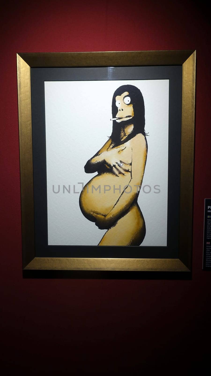 Stockholm, Sweden, December 29 2023. Art exhibition. The mystery of Banksy A genius mind. Pregnancy.