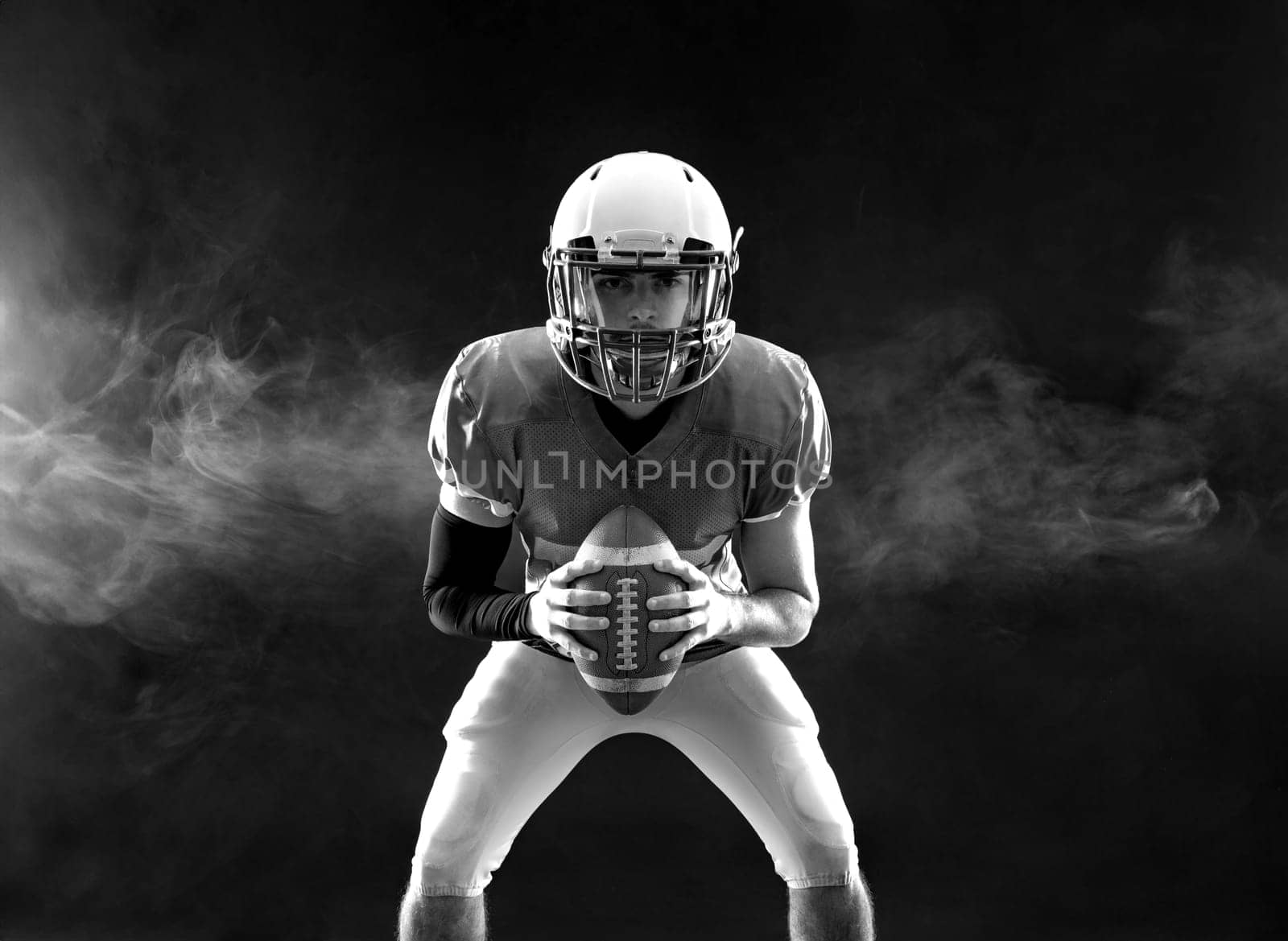 American football player banner for ads. Template for a sports magazine, websites, articles, outdoor advertisments with copy space. Mockup for betting advertisement