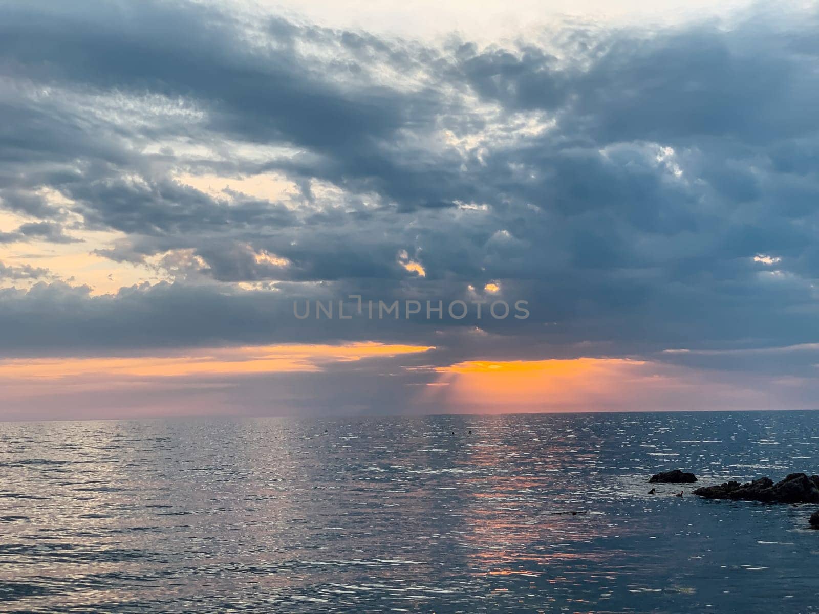 beautiful nature, calm sea, sky in the clouds, sea voyage, sunset by Simakov