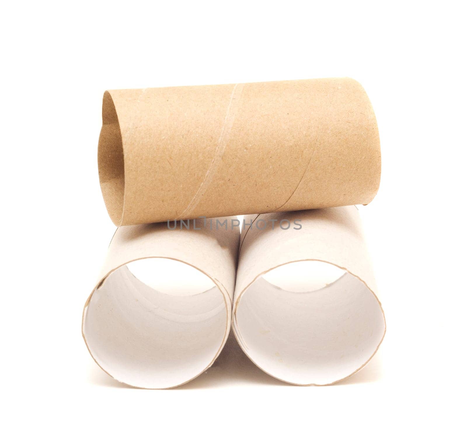 Three empty toilet rolls isolated on white background by andre_dechapelle