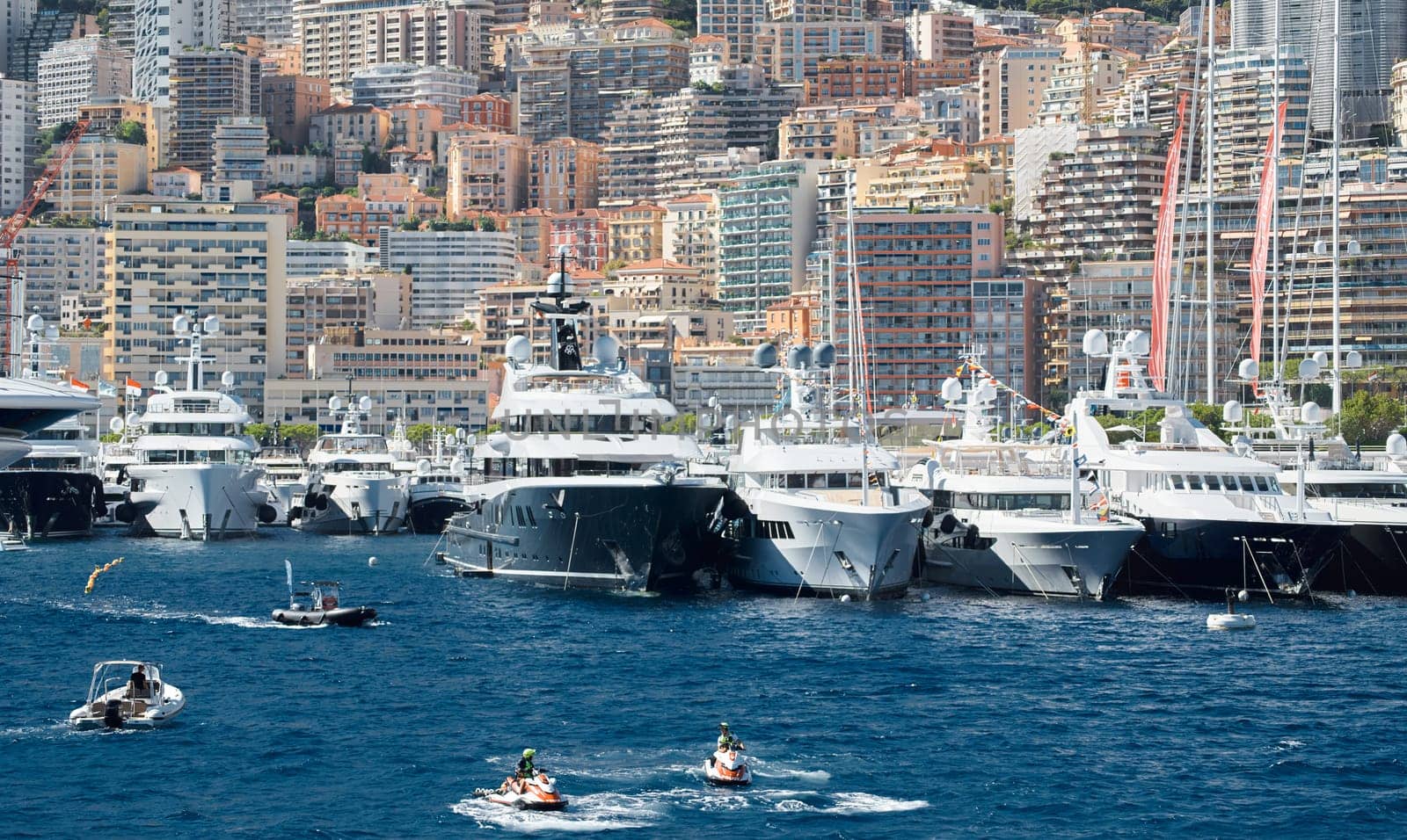 Monaco, Monte Carlo, 28 September 2022 - Top view of the famous yacht show, exhibition of luxury mega yachts, the most expensive boats for the richest people around the world, yacht brokers by vladimirdrozdin