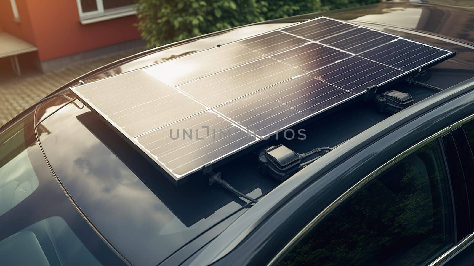 car using energy of solar panels installed on the roof instead of fuel,energy crisis,environmental energy production, by KaterinaDalemans