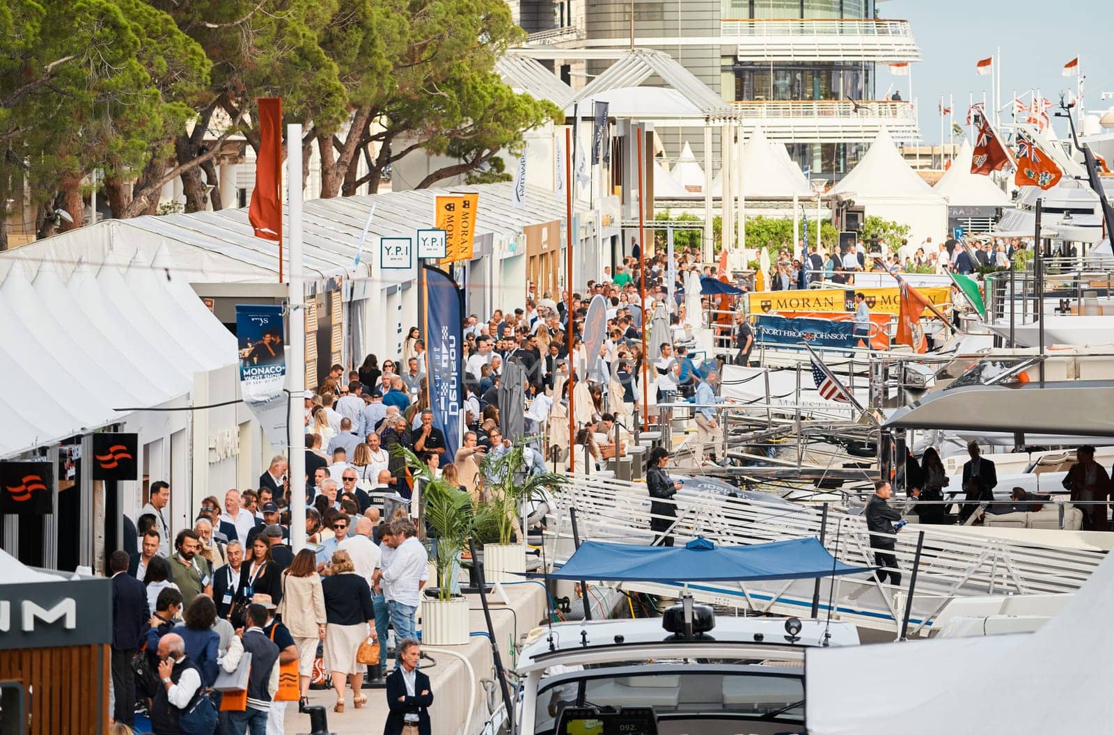 Monaco, Monte Carlo, 29 September 2022 - The famous motorboat exhibition, mega yacht show, clients and yacht brokers discuss the novelties of the boating industry, look at the mega yachts presented by vladimirdrozdin