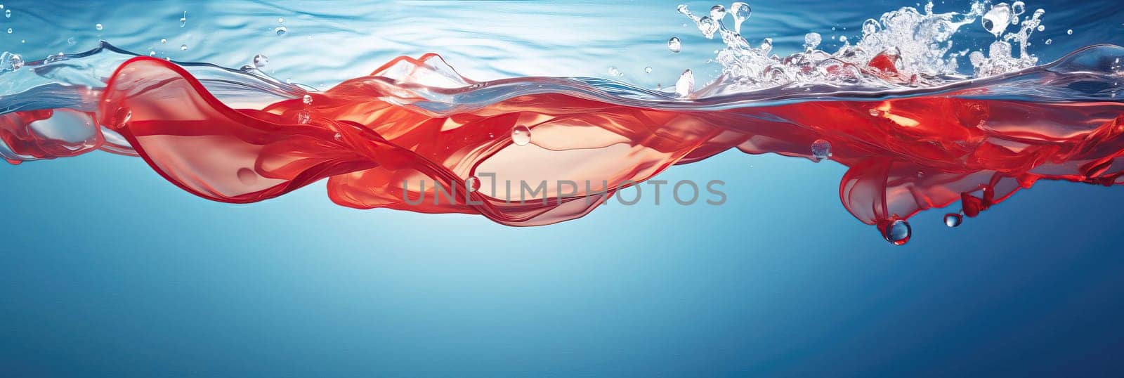 Splash of white and red fluid. Abstract banner background water waves. Abstract nature concept banner for beauty spa, drinking water advertising. Use for abstract, wallpaper, poster. Copy Space