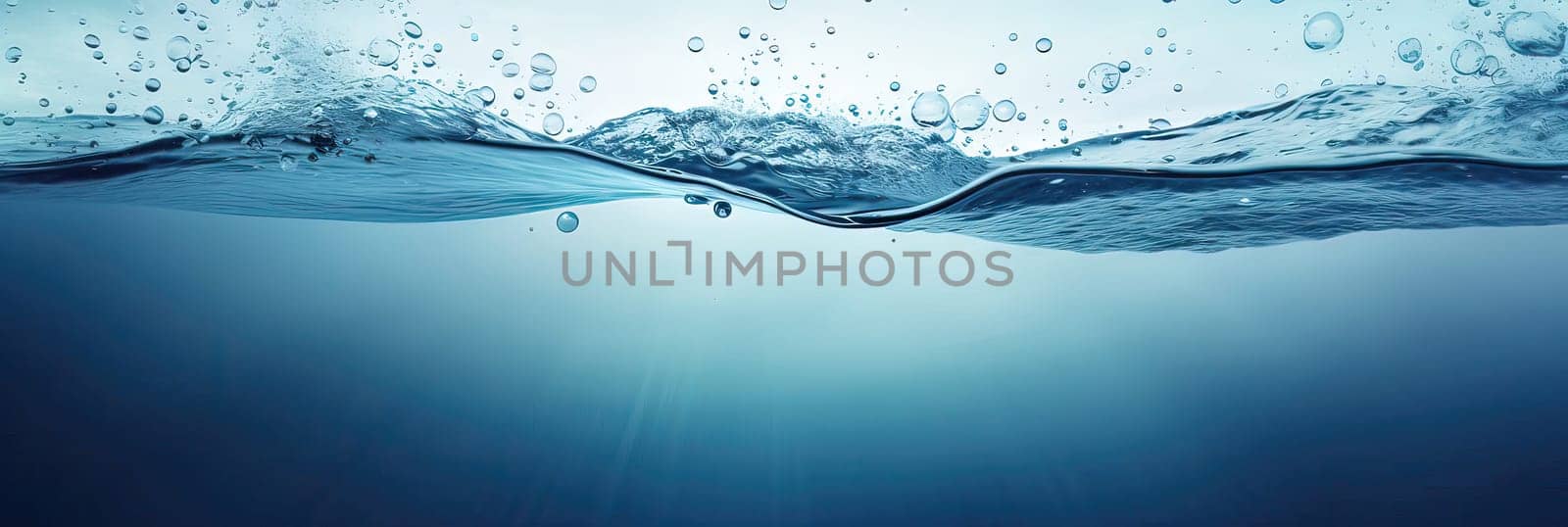 Splash of water wave, blue. Abstract banner background water waves. Abstract nature concept banner for beauty spa, drinking water advertising. Use for abstract, wallpaper, poster. Copy Space