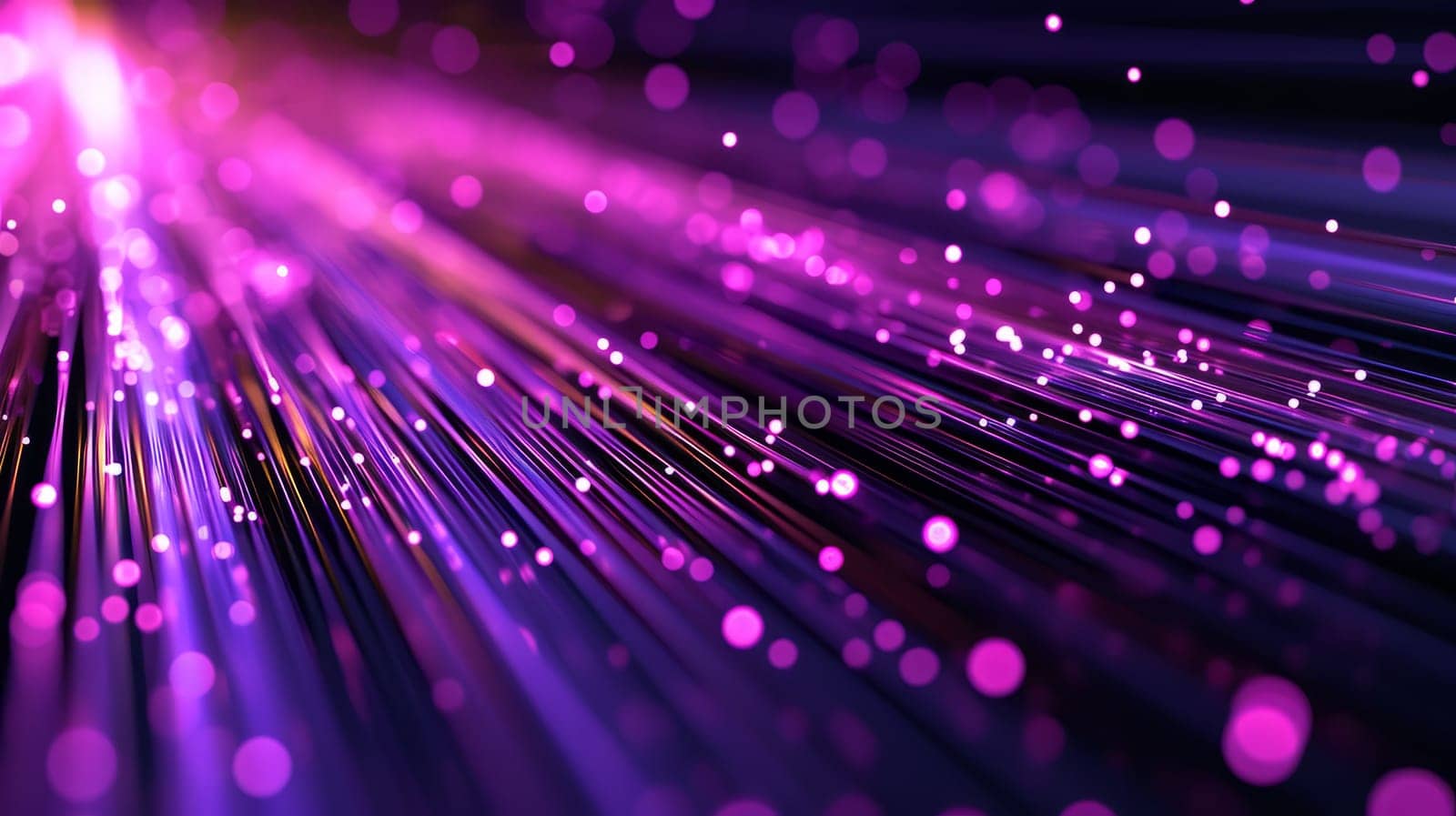Network technologies. Futuristic tech purple background 3d illustration with glowing particles AI