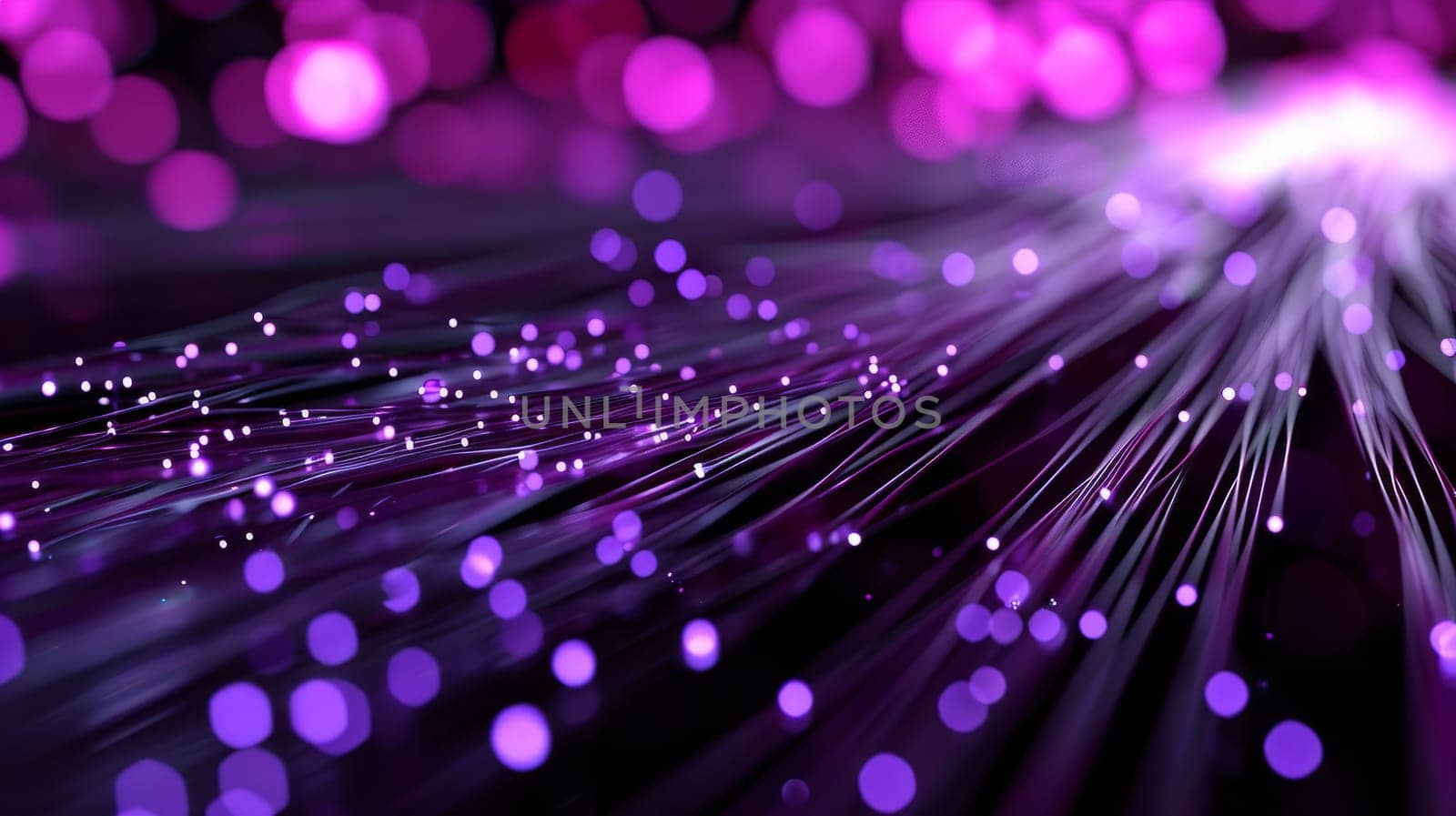 Network technologies. Futuristic tech purple background 3d illustration with glowing particles AI