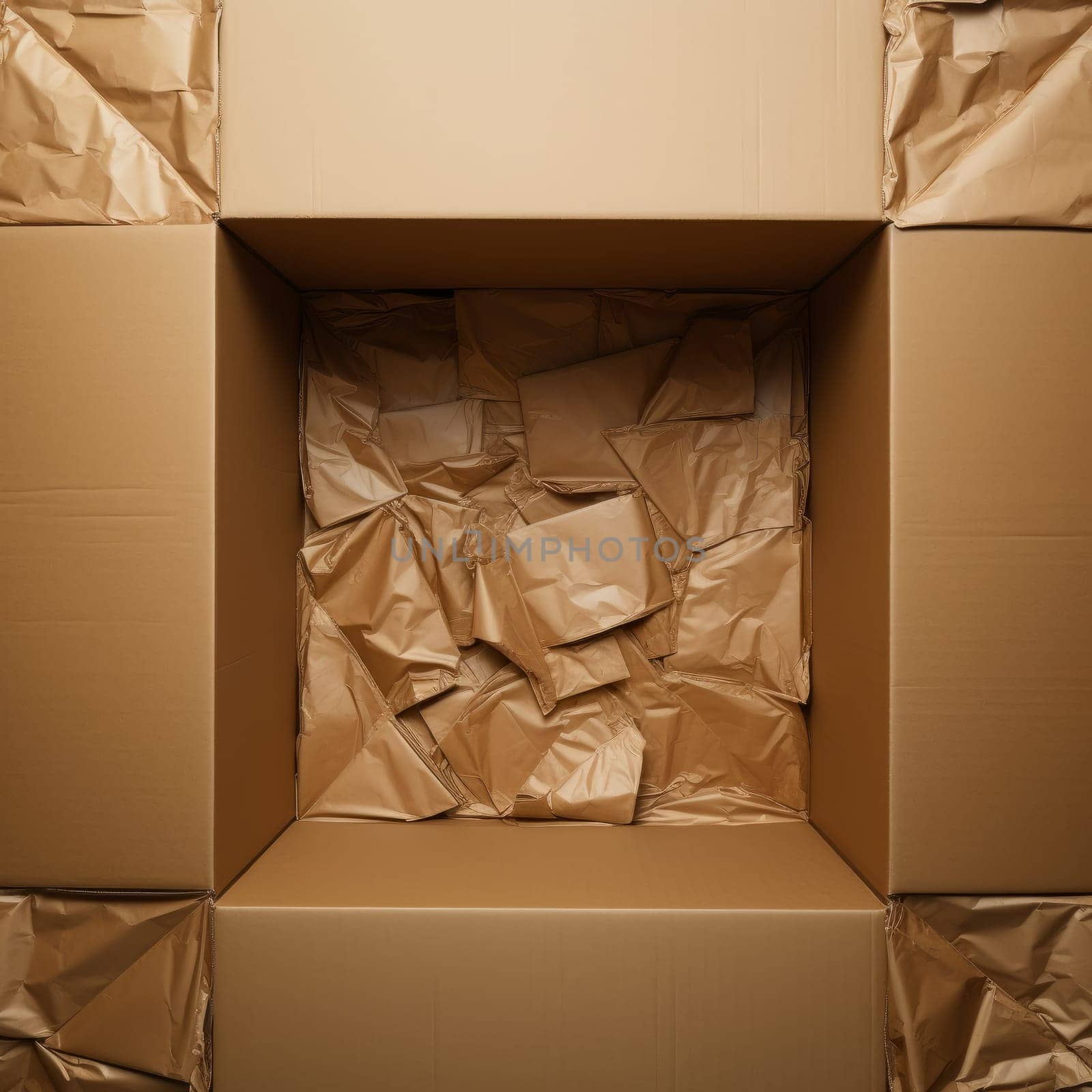 Paper cardboard box with open top on dark background isolated AI