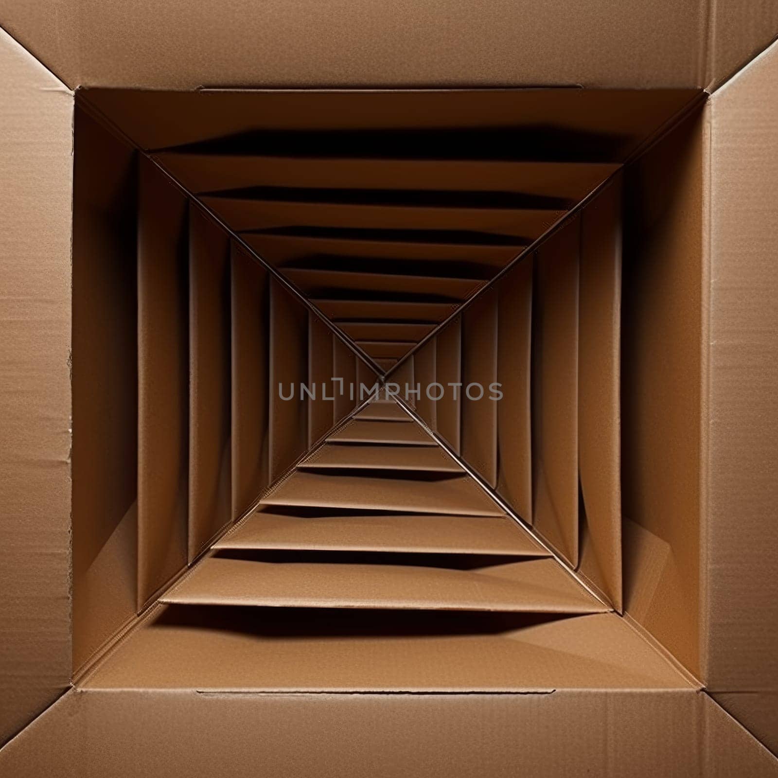 Paper cardboard box with open top on dark background isolated AI