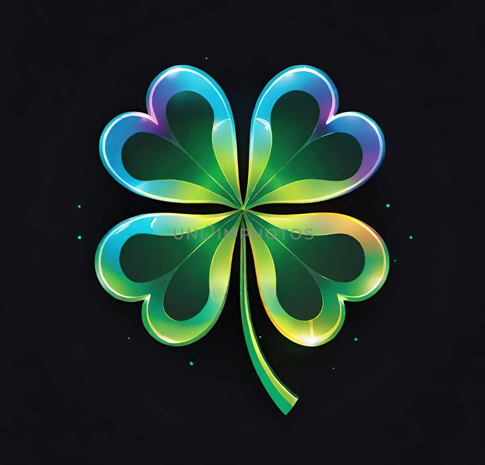 Illustration of a clover .Shamrock. Background with clover leaves. St. Patrick's Day.Illustration of a four-leaf clover. Abstract background with clover.Glowing green shamrock.