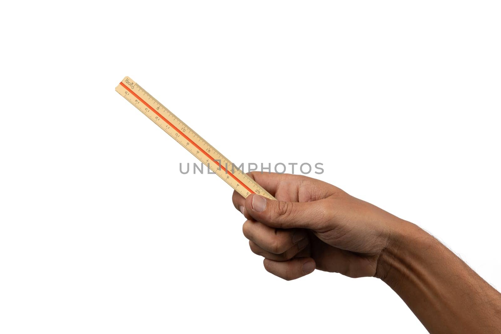 Black male hand holding a ruler isolated. High quality photo