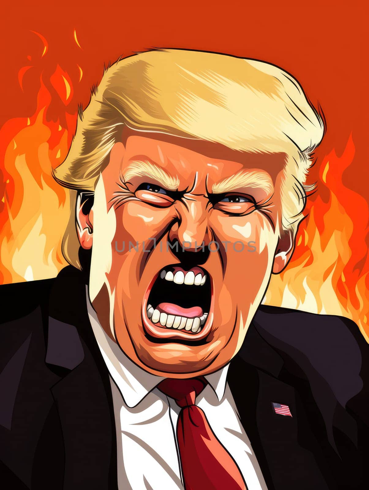 Caricature of angry former US president Donald Trump. Making America Great Again