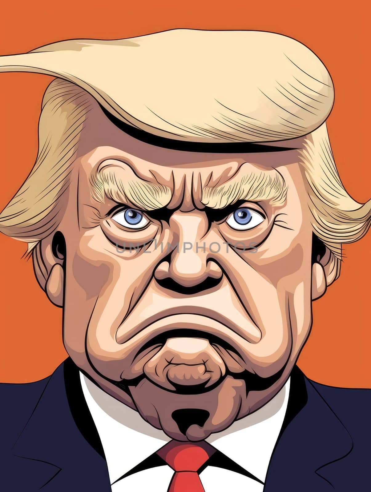 Caricature of angry former US president Donald Trump. Making America Great Again