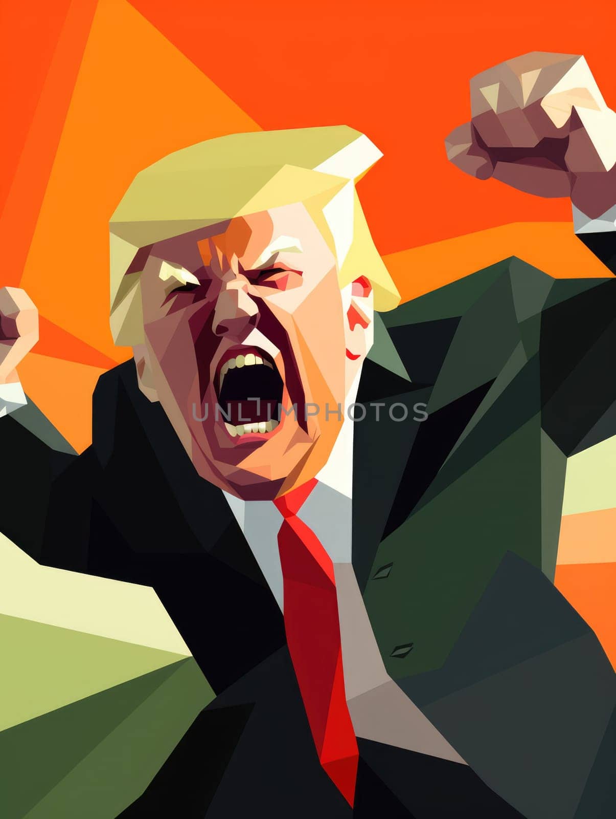 Caricature of angry former US president Donald Trump. Making America Great Again