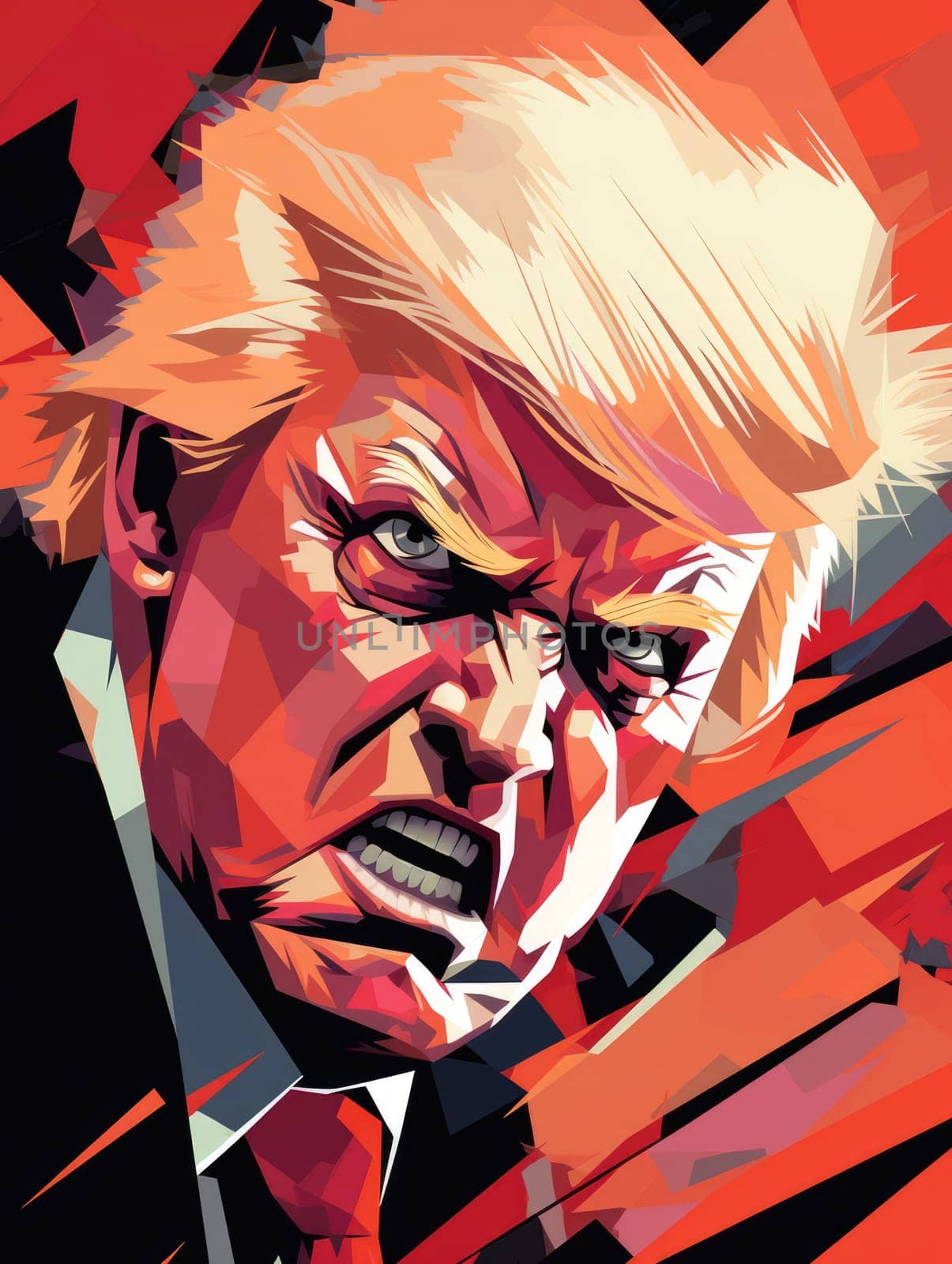 Caricature of angry former US president Donald Trump. Making America Great Again