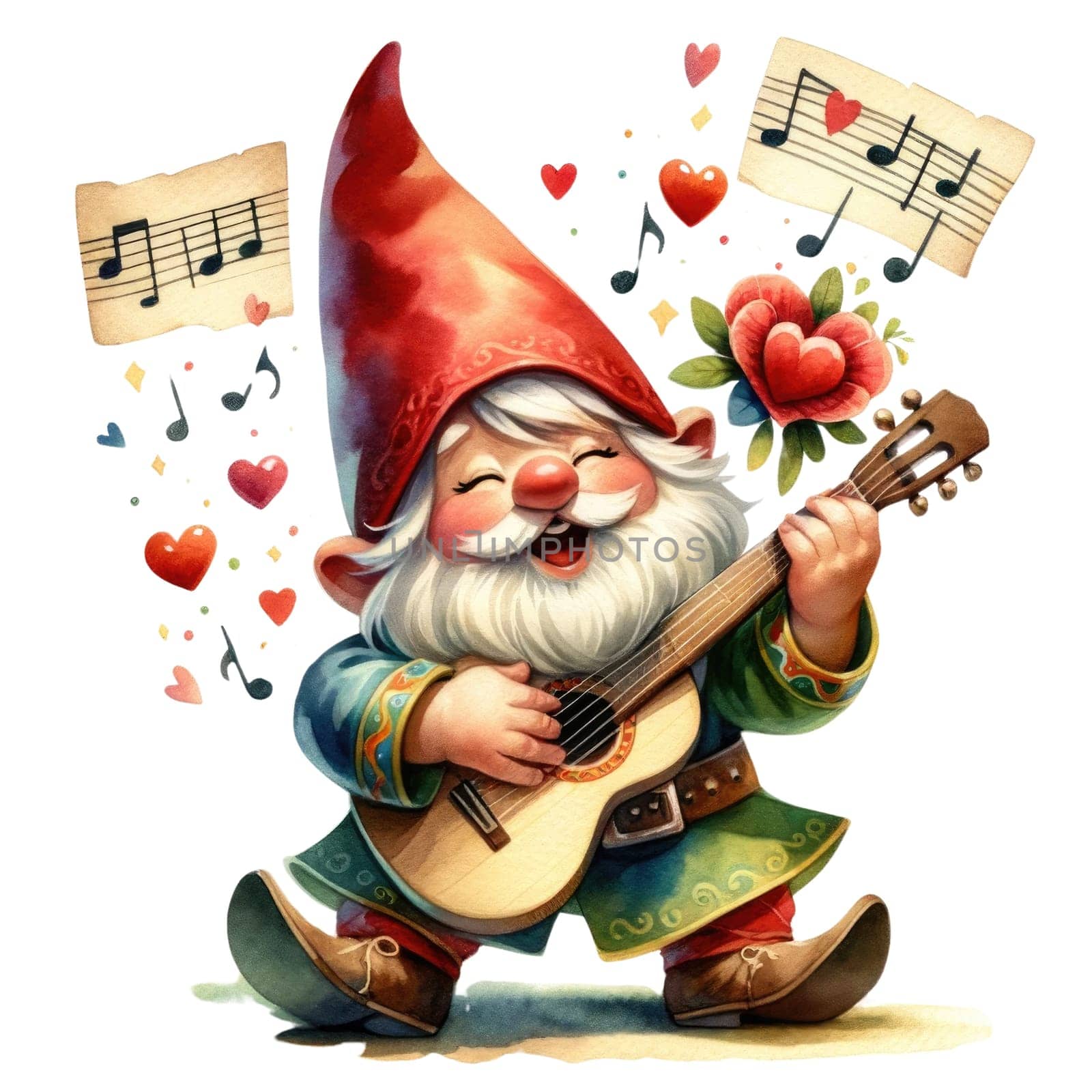 Valentines love gnome, Watercolor cute valentines day postcard. Vellichor. by biancoblue