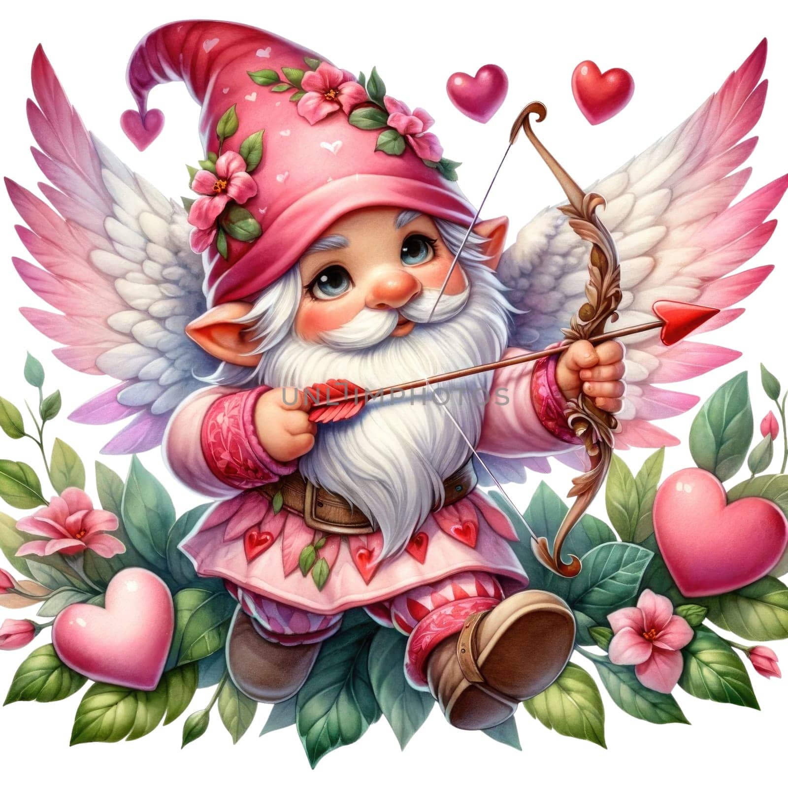 Valentines love gnome, Watercolor cute valentines day postcard. Vellichor. by biancoblue
