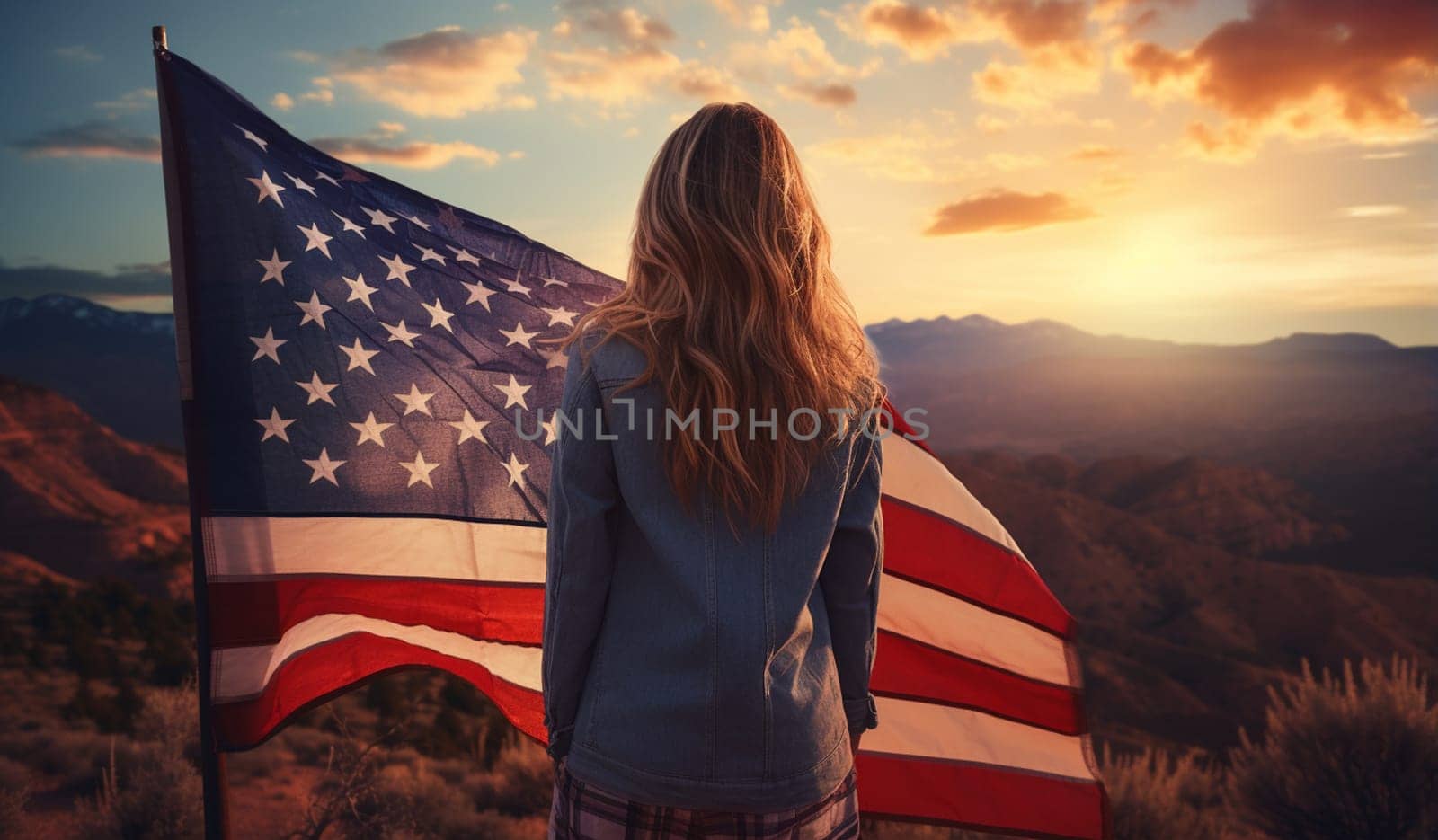Beautiful Young Woman with USA Flag. High quality photo