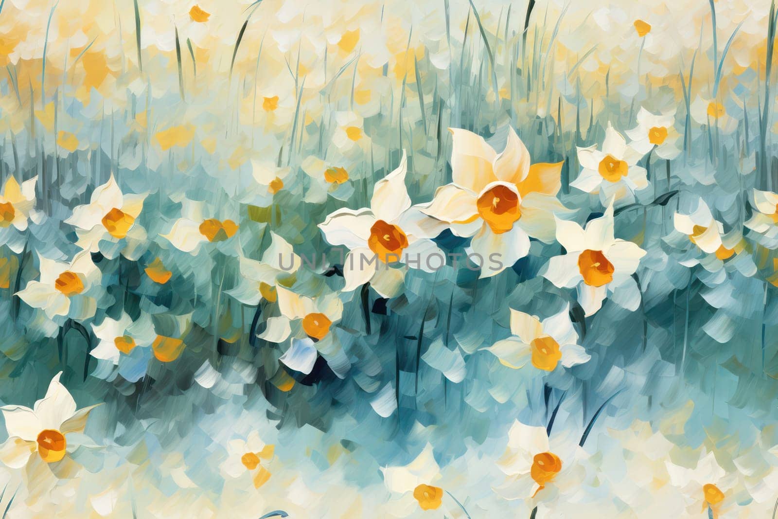 Spring Blossoms: A Colorful Floral Bouquet of Narcissus Blooming in a Bright Yellow Meadow