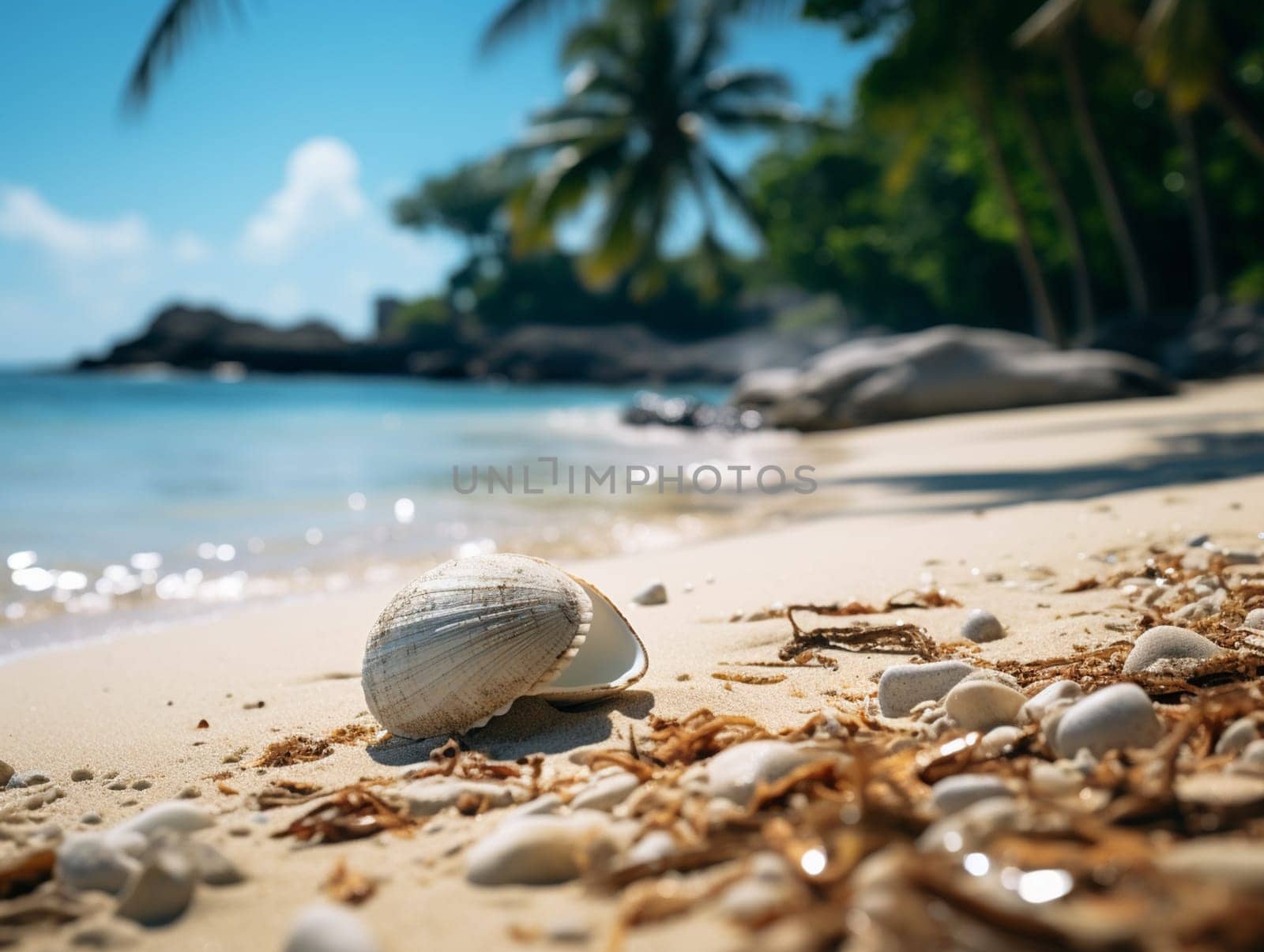 Sandy beach with waves, beautiful tropical bay by Andelov13