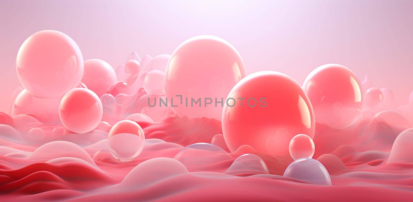 Pink abstract background with glass shining spheres. Backdrop design for product promotion. 3d rendering by Andelov13
