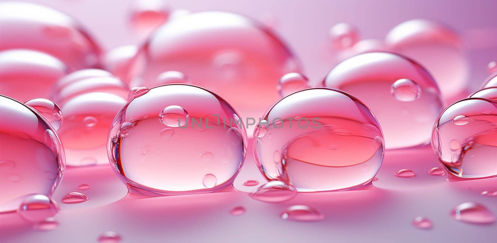 Pink abstract background with glass shining spheres. Backdrop design for product promotion. 3d rendering