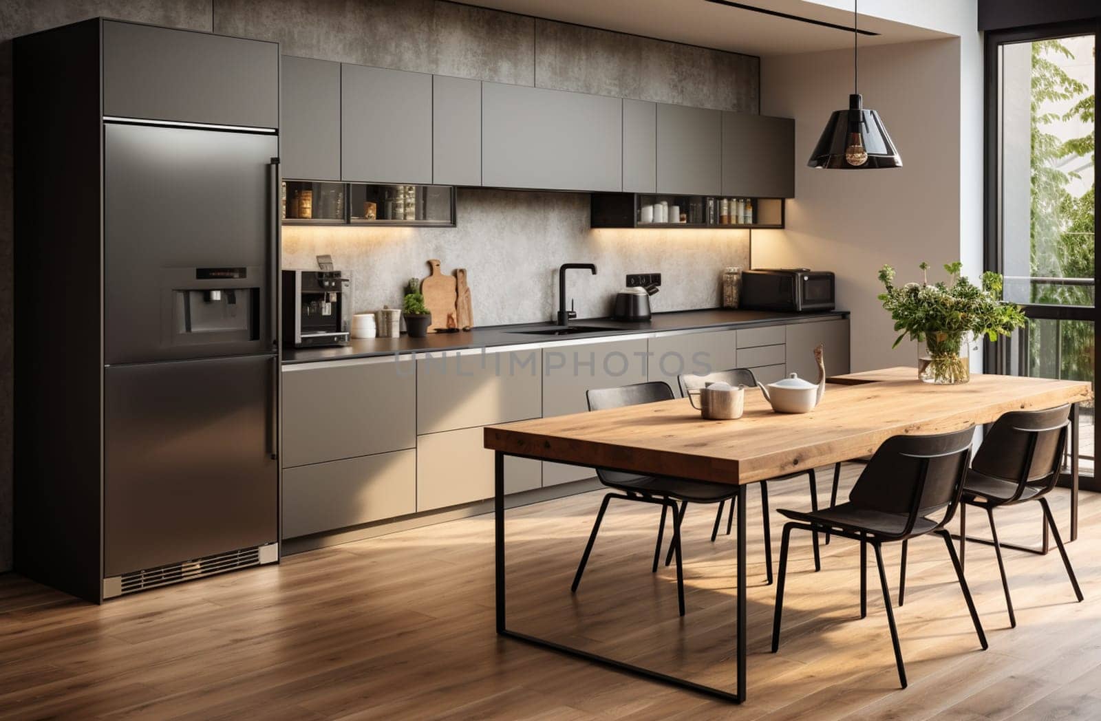 modern loft kitchen interior.3d rendering design concept