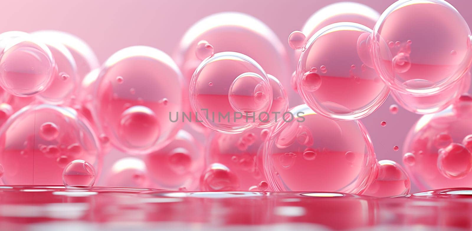 Pink abstract background with glass shining spheres. Backdrop design for product promotion. 3d rendering