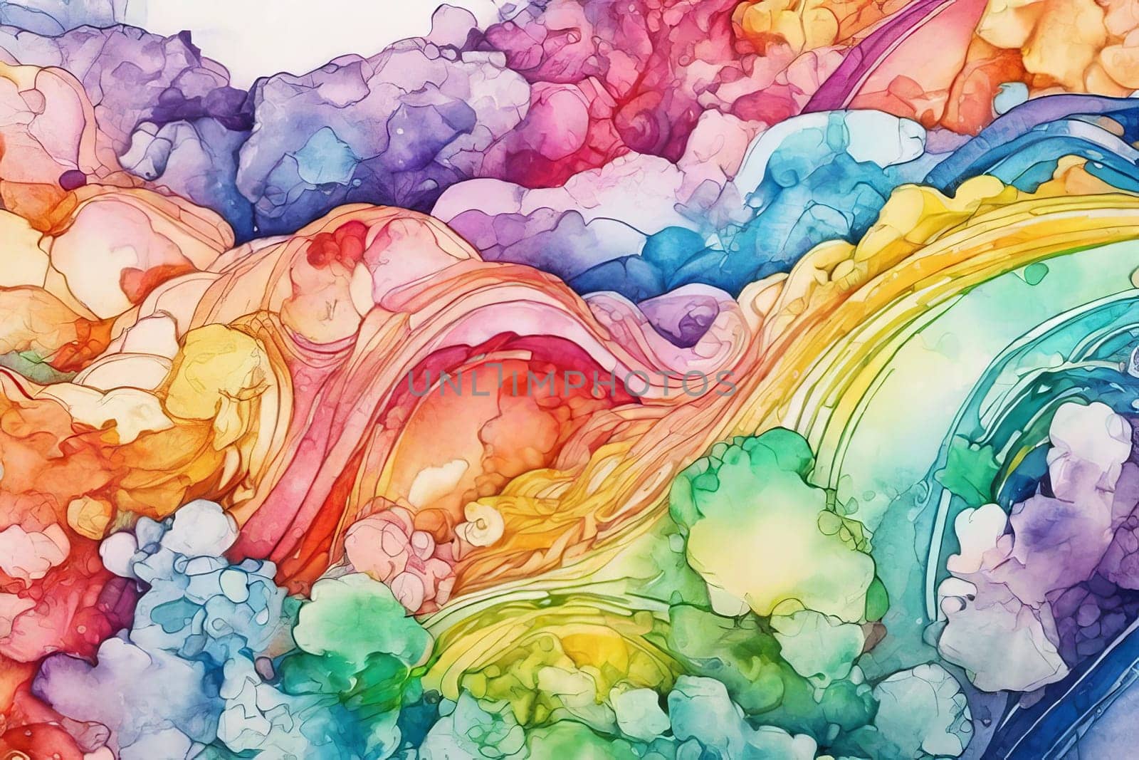 Abstract watercolor background in rainbow colors.