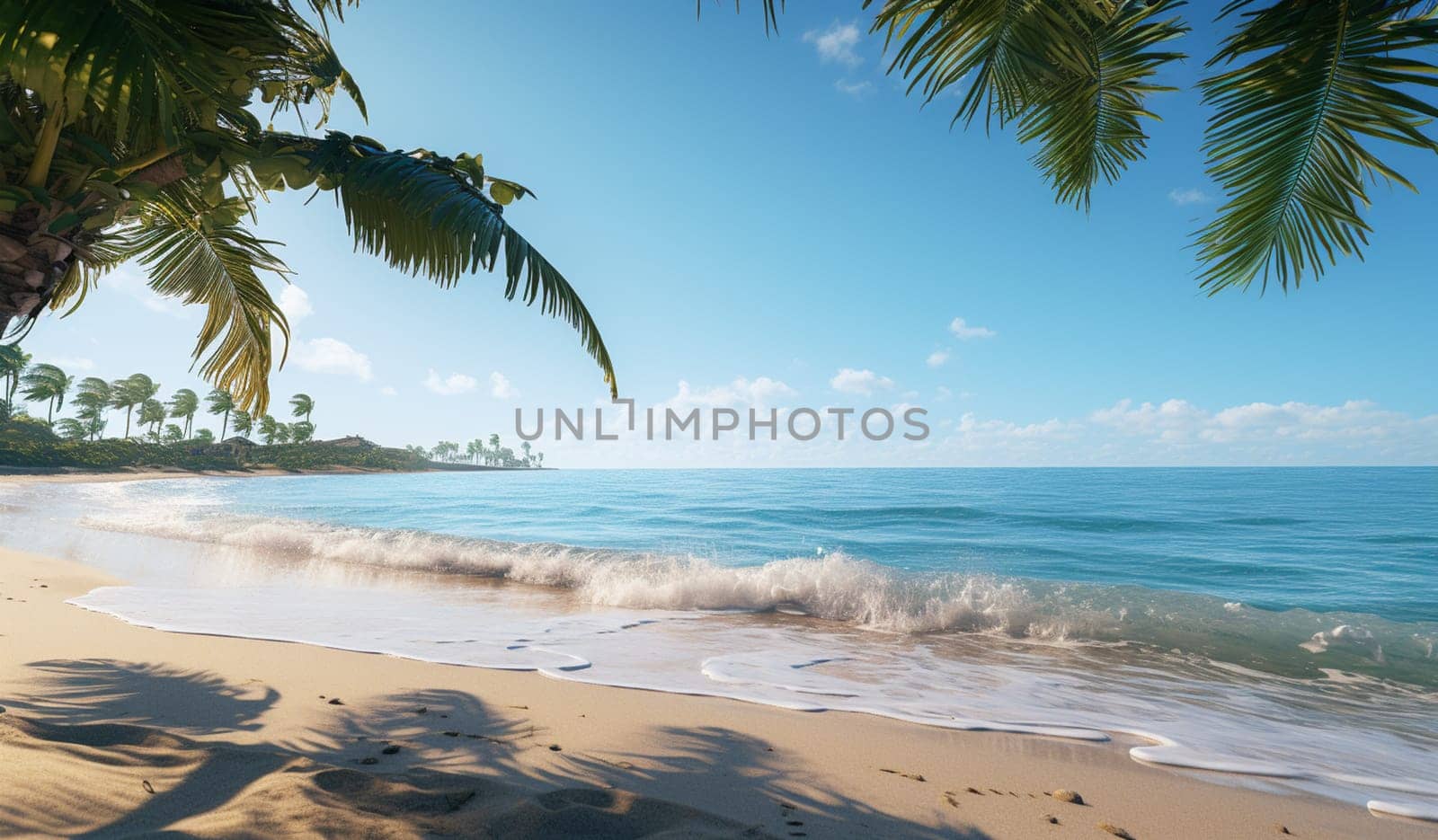 Sandy beach with waves, beautiful tropical bay. High quality photo