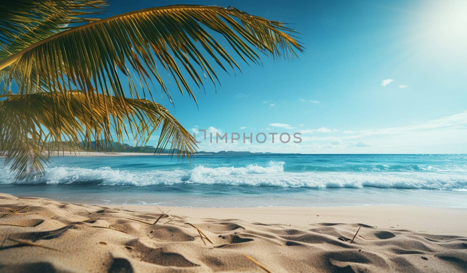 Sandy beach with waves, beautiful tropical bay. High quality photo