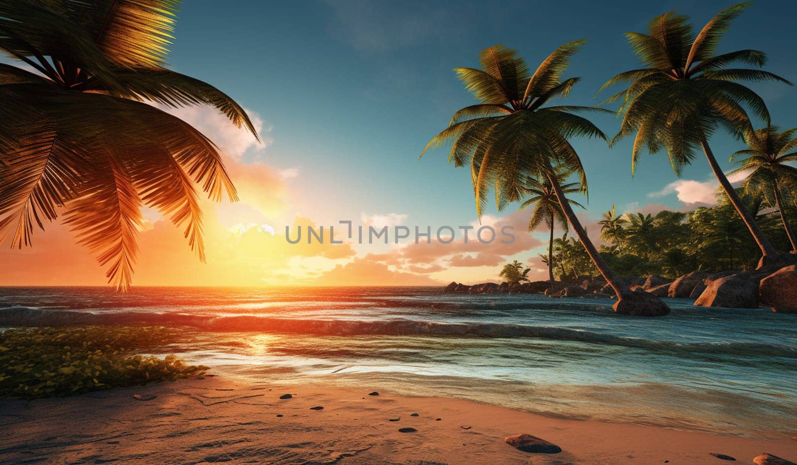 Sandy beach with waves, beautiful tropical bay by Andelov13