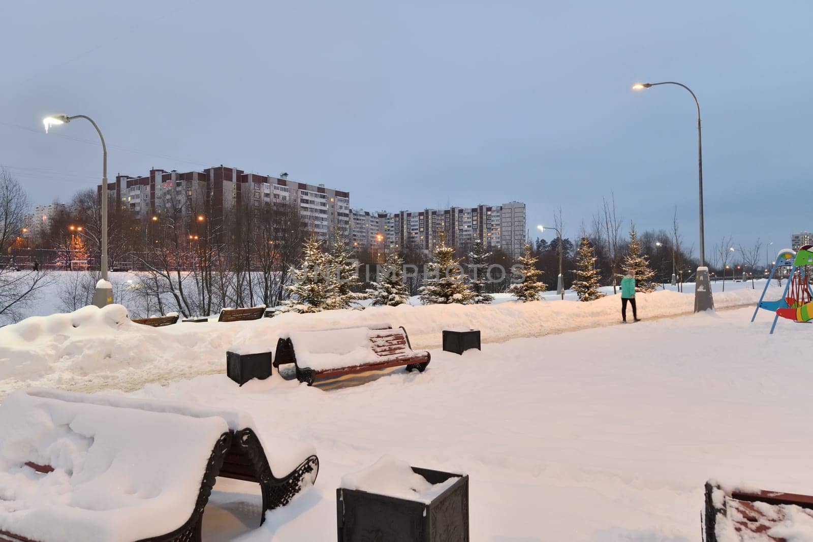 Winter evening landscape in the Moscow, Russia