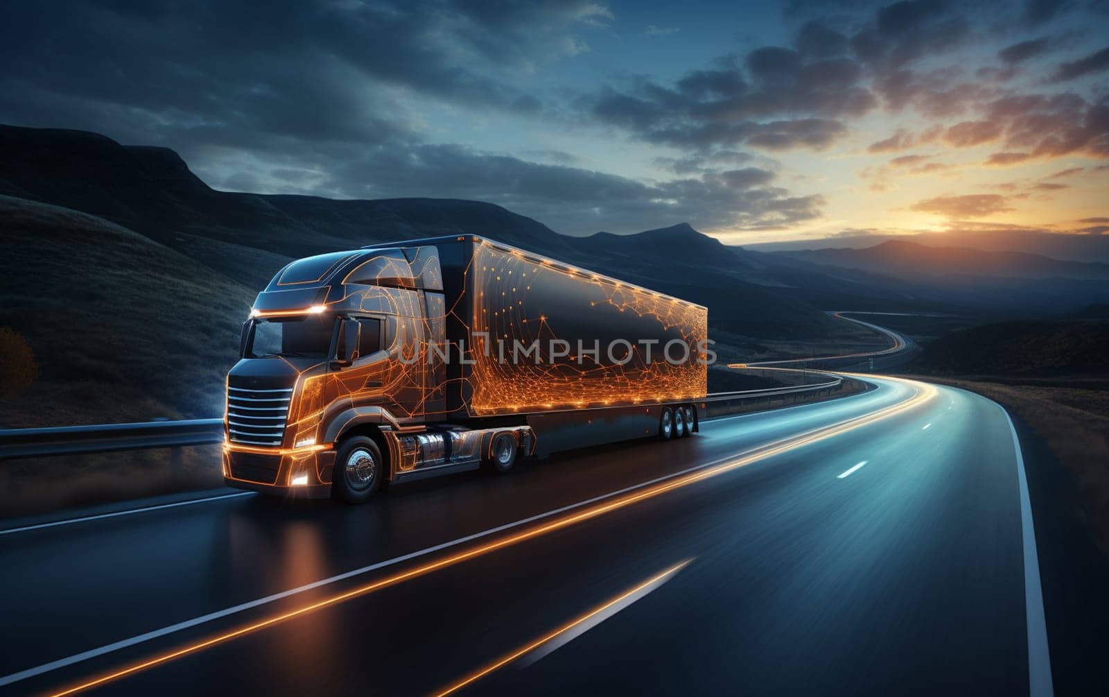 3d rendering of a Delivery Truck on the Road with Beautiful Sky.